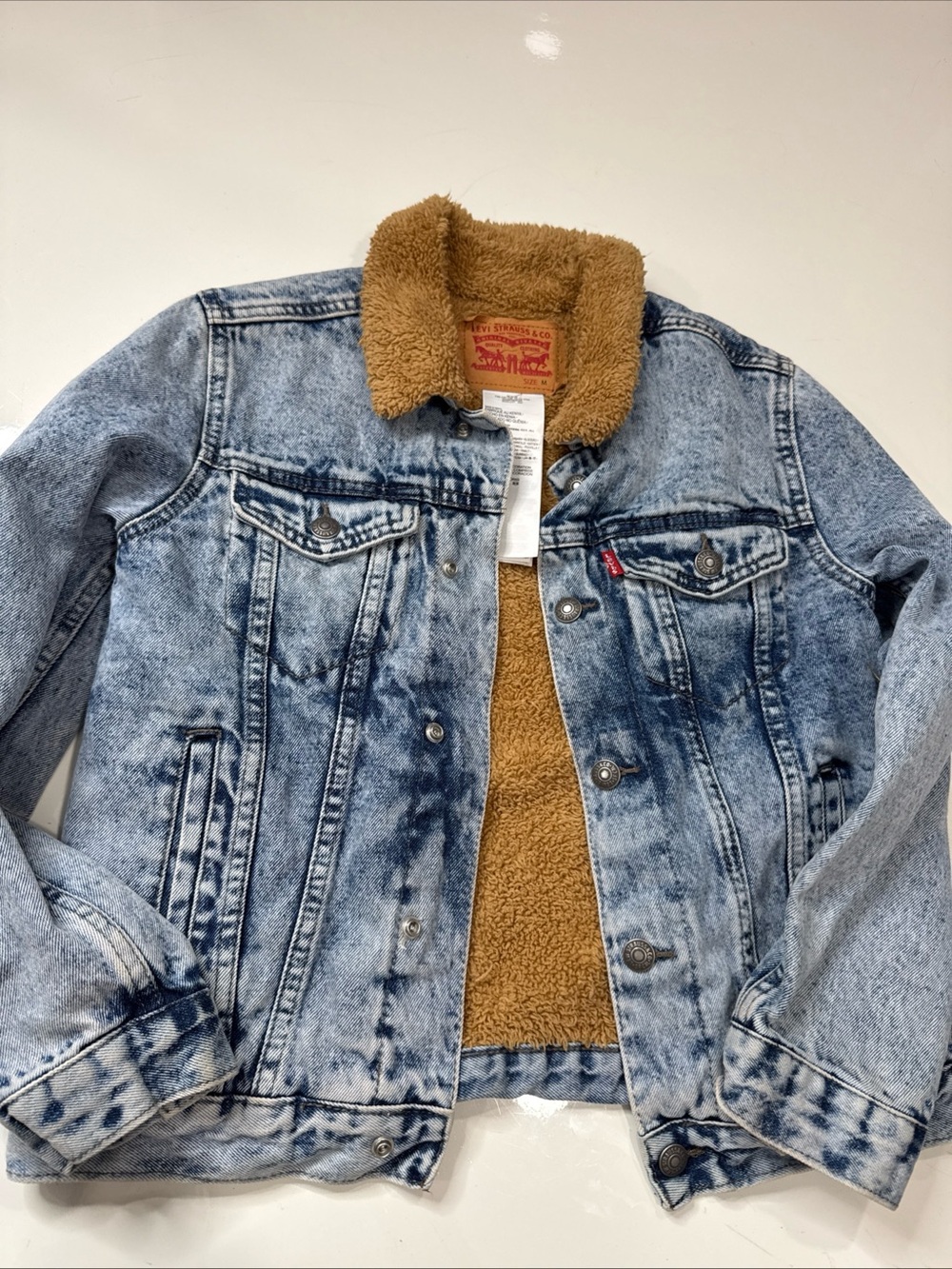 Levi's Sherpa Lined Trucker Jacket Blue Women’s Size M Snap Button A020926